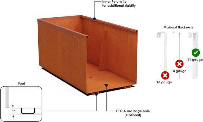 Plantercraft Corten Steel Planter, Large Rectangular Planters - Image 3