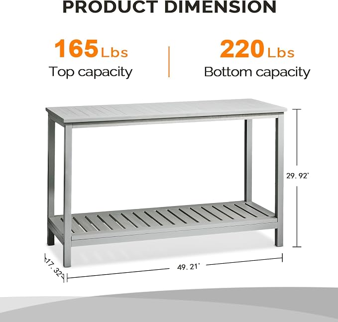 VINGLI 49in Solid Wood Outdoor Console Table, 2-Shelf Wooden Outdoor Accent - Image 3