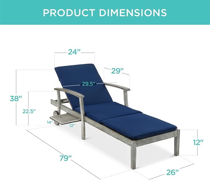 Best Choice Products 79x26in Acacia Wood Chaise Lounge Chair Recliner, Outdoor - Image 2