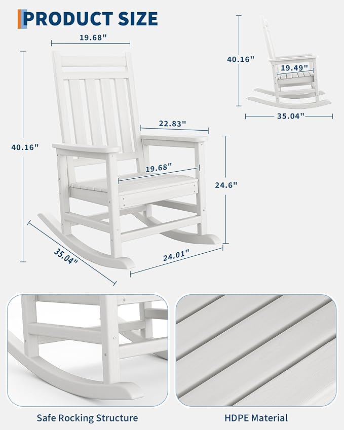 GarveeLife Poly Lumber Rocking Chair Outdoor - Image 2