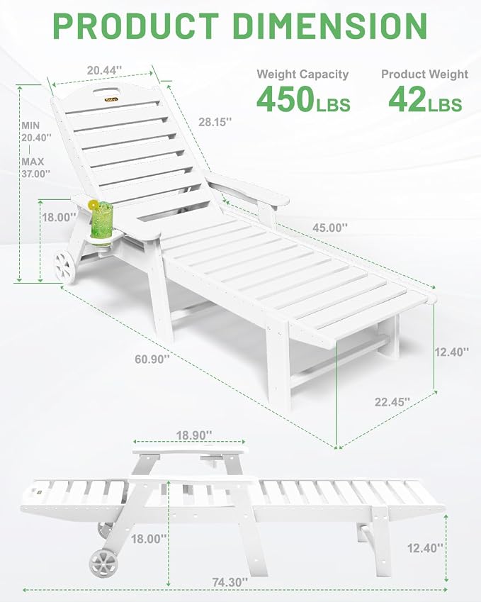 Lounge Chair Outdoor, Chaise Lounge Outdoor, HDPE 6-Position Lounge Chair - Image 3