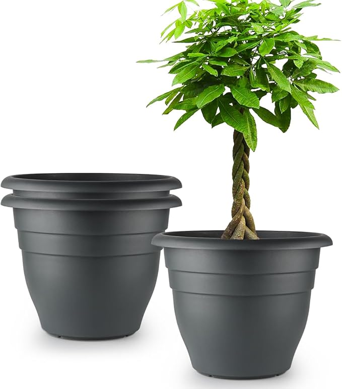 3 Pack Large 16 Inch Plastic Plant Pots by RooTrimmer