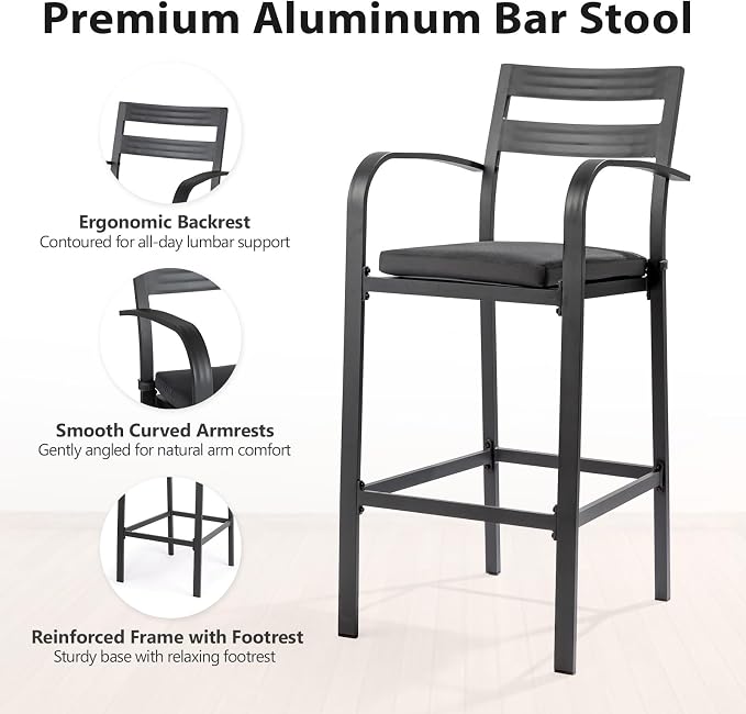 VINGLI 3-Piece Outdoor Bar Set, Aluminum Bar Height Table & 2 Chairs - Image 4