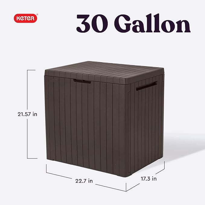 Keter City 30 Gallon Resin Outdoor Storage Box and Patio Furniture Side Table - Image 2