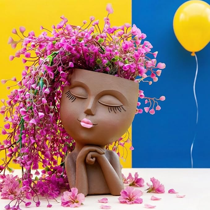 Face Flower Pot Head Planter, Girl Heads Flowerpot, Lady Faces Plant Pot by LovTocTic