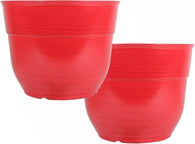 Garden Elements Indoor/Outdoor Glazed Brushed Happy Plastic Planter, Bright Red by GardenElements