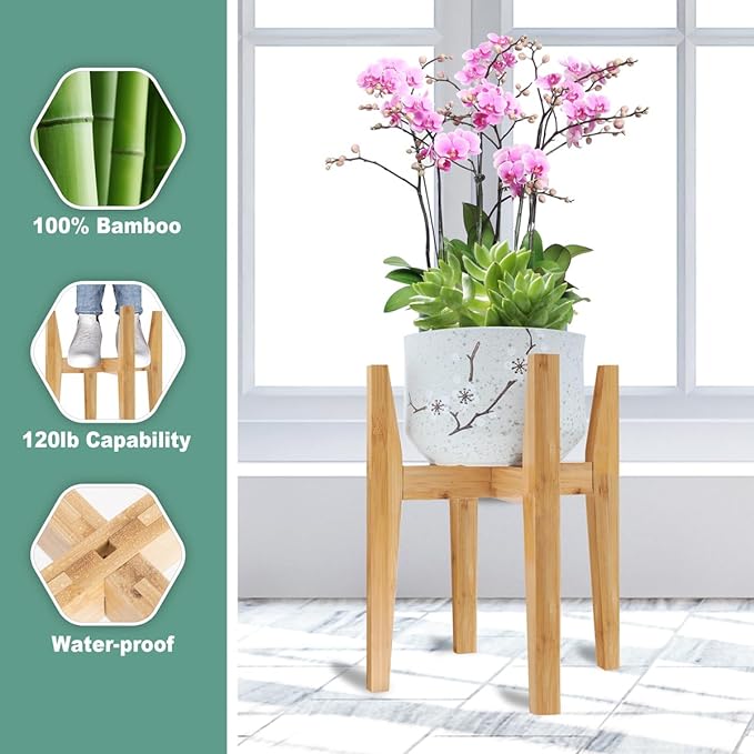 Plant Stand Indoor, Bamboo Plant Shelf, Adjustable Corner Plants Flower Holders - Image 3