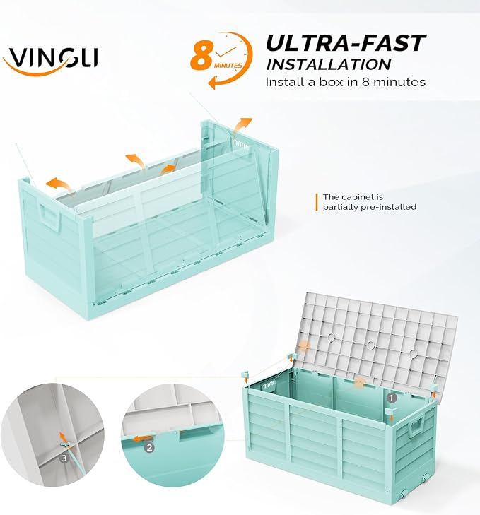 VINGLI 75 Gallon Collapsible Outdoor Storage Box, Simple-to-assemble Plastic - Image 2