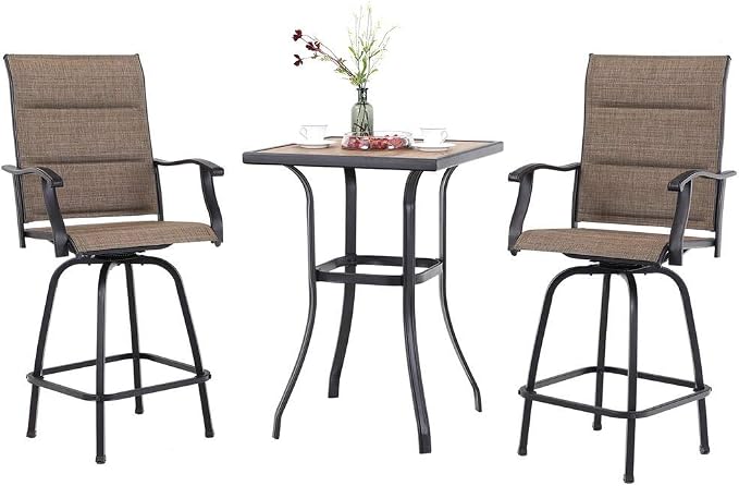 PHI VILLA 3 Piece Outdoor Swivel Bar Stools Set, Bar Height Patio Set by PHIVILLAThepioneerofcomfortablehouseholdsupplies