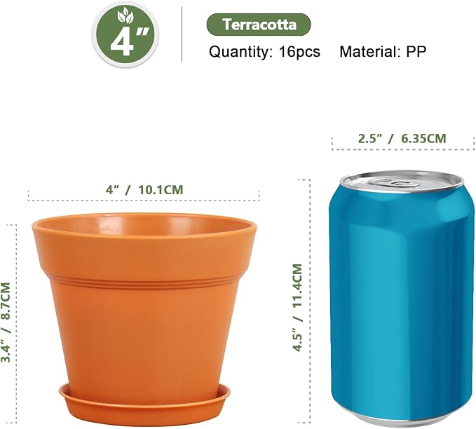 4 inch Small Plastic Nursery Pots, 16 Pack Plant Pots - Image 2