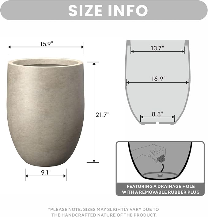 Kante Tall Concrete Planter, 21.7-Inch Height Weathered Concrete Large Indoor - Image 2