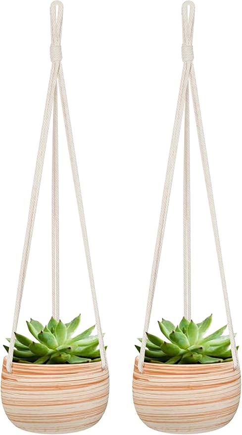 Mkono Ceramic Hanging Planter Macrame Plant Holder 5 Inch Cute Succulent Cactus by Mkono