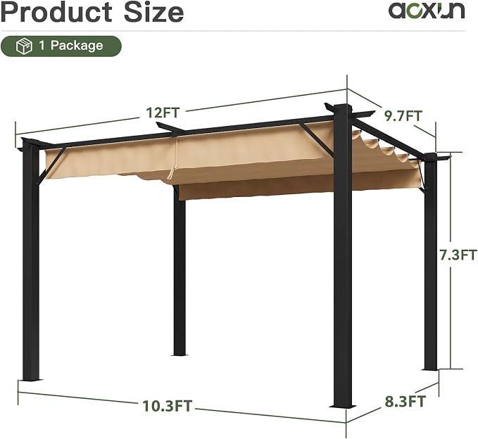 Aoxun 10'x12' Outdoor Pergola, Patio Aluminum Pergola - Image 7