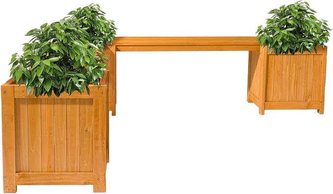 VINGLI Outdoor Wood Bench with Planter Boxes, 2-in-1 All-Weather Porch Bench by VINGLI