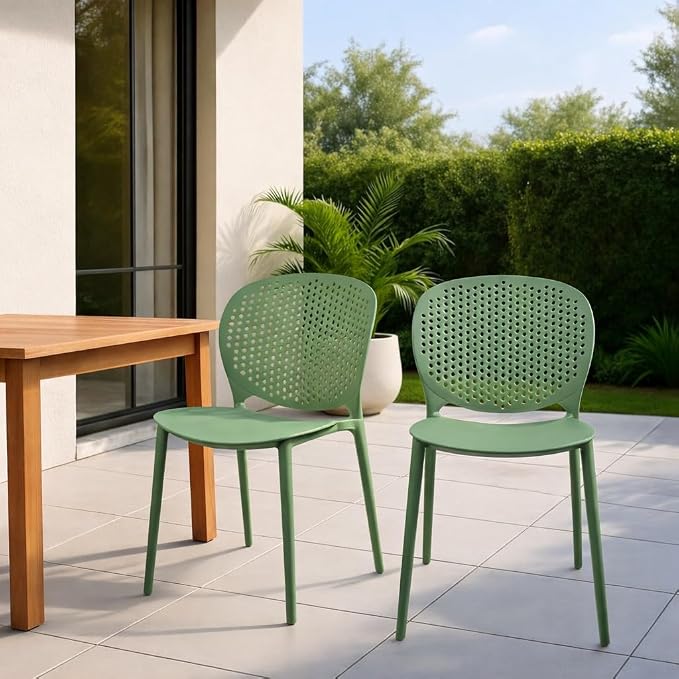 2xhome Set of 3 Patio Dining Chairs | Modern Stackable Outdoor Pool Side Chair - Image 2
