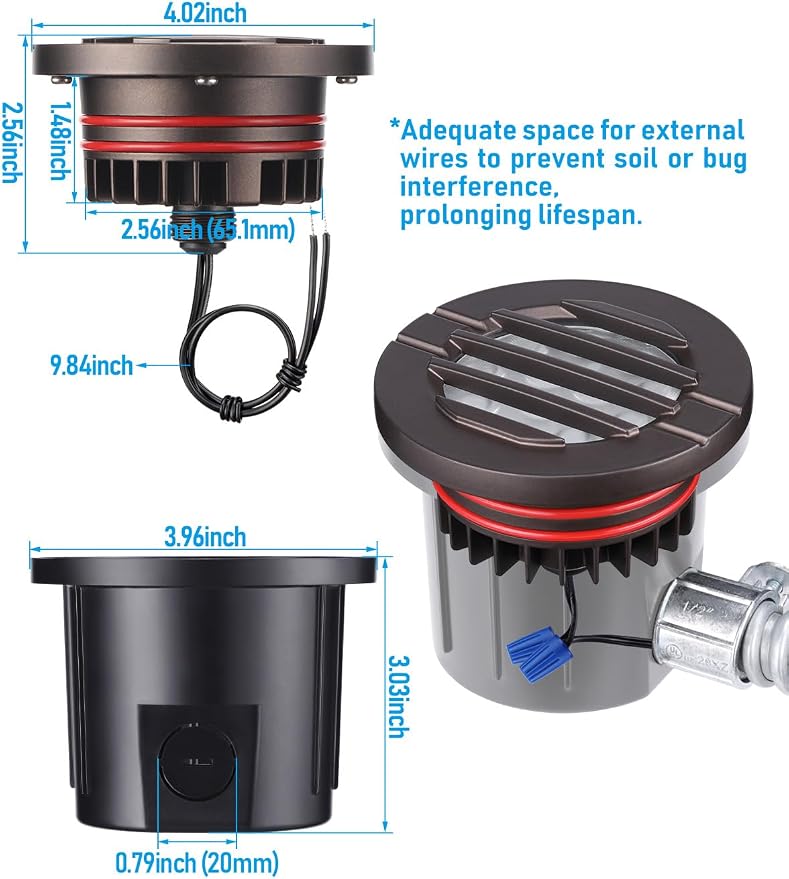 LEONLITE Dia. 4 Inch Well Lights Landscape LED In Ground, Grated Top, 3000K - Image 6