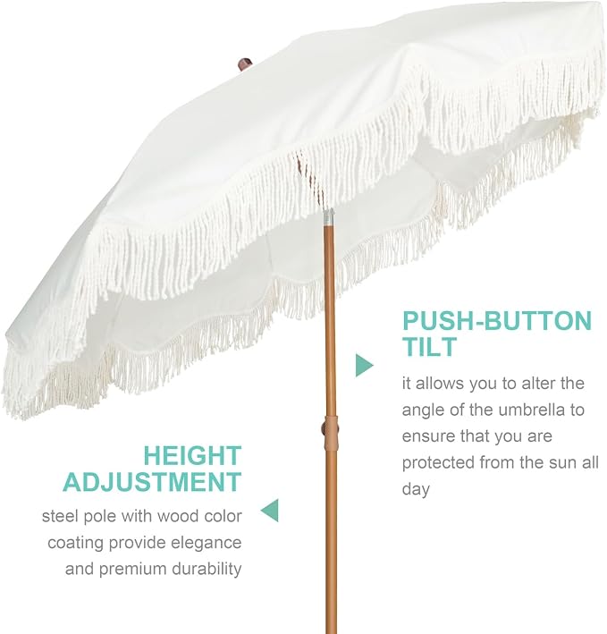 AMMSUN Boho Fringe Umbrella Outdoor Patio, 6.5ft UPF50+ Picnic Umbrella - Image 2