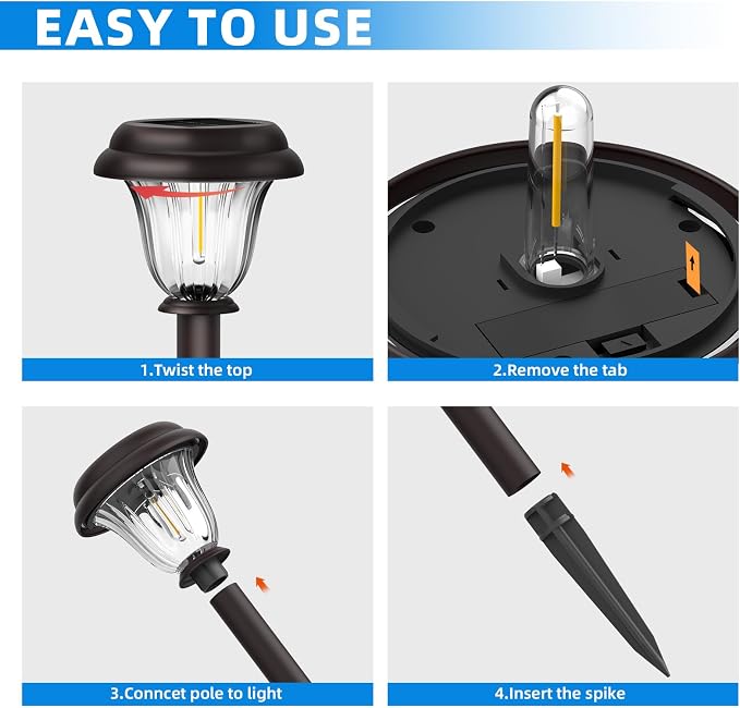 Solar Lights Outdoor, 6 Pack Metal Solar Pathway Lights, Heavy Duty Stainless - Image 7
