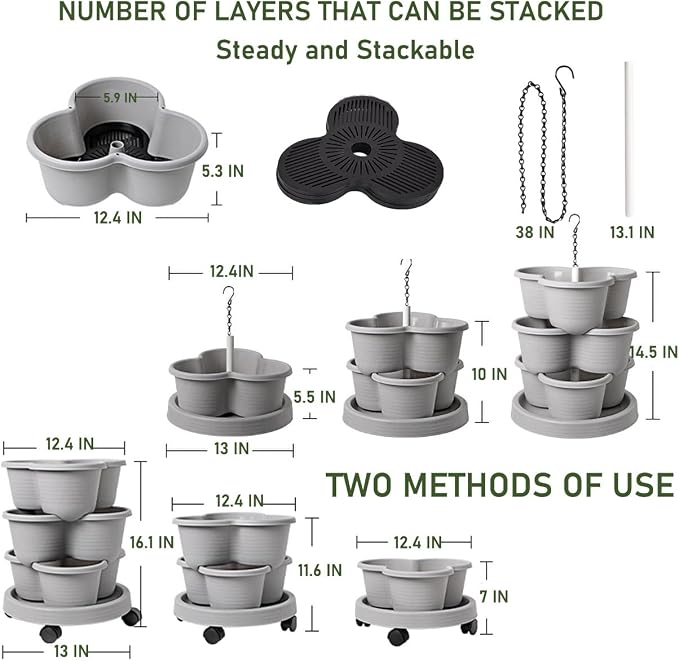Vertical Strawberry Planter 3 Tier Hanging Vertical Gardening Stackable Planter - Image 4