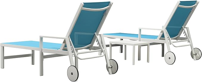 PURPLE LEAF Lounge Chair Outdoor Set 2 Pieces White Aluminum Chaise Lounge - Image 9