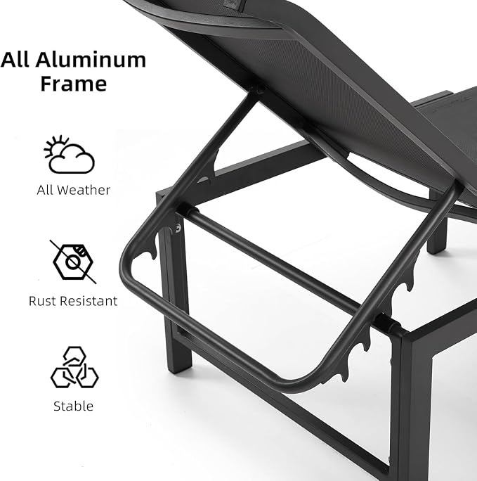 Outdoor Lounge Chairs for Pool, Aluminum Chaise Lounge Chair - Image 5