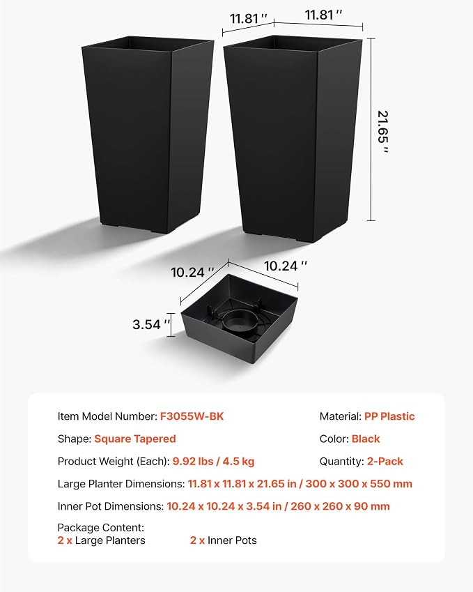 VEVOR Set of 2 Tall Planters for Outdoor Plants 22 inch, Modern Planters for - Image 7