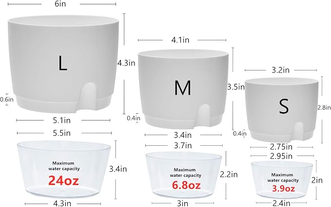 Self Watering Pots for Indoor Plants, 5 Pack 6/4.1/3.2 Inch Flower Pot Modern - Image 6
