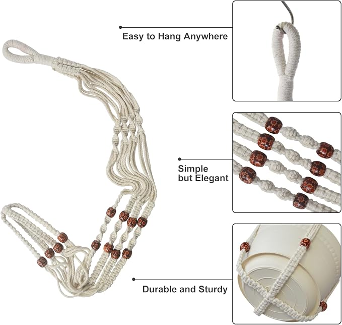 Macrame Plant Hanger with Pot, 3 Set Hanging Planters - Image 3