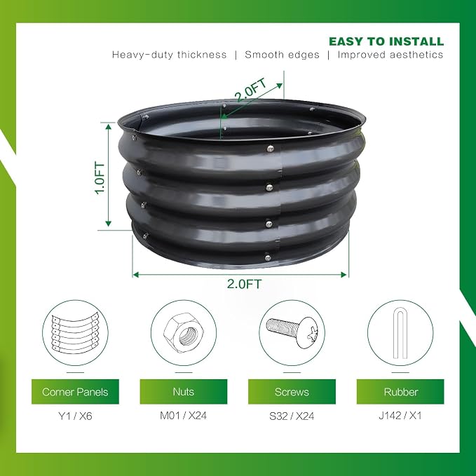 GARDMAX 2x2x1FT Galvanized Round Raised Garden Bed Kit, Metal Planter Boxes - Image 4