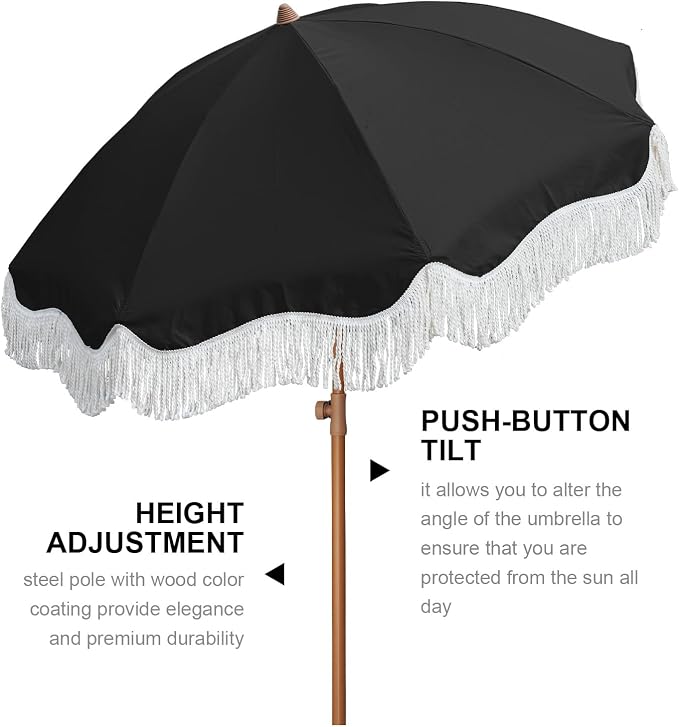 AMMSUN Boho Fringe Umbrella Outdoor Patio, 6.5ft UPF50+ Picnic Umbrella - Image 2
