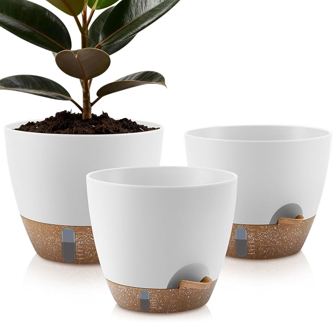 Self-Watering Plant Pots with Water Level Indicator, Drainage Holes & Saucers – by QRRICA