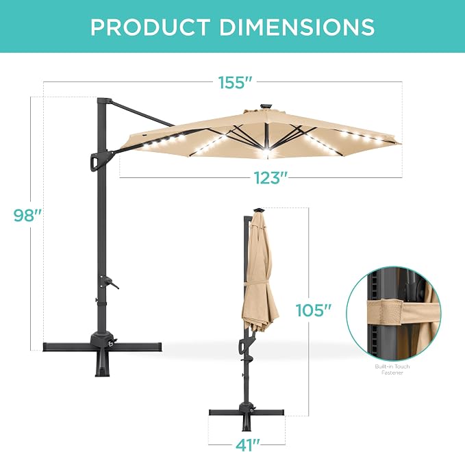 Best Choice Products 10ft Solar LED Cantilever Patio Umbrella, 360-Degree - Image 7
