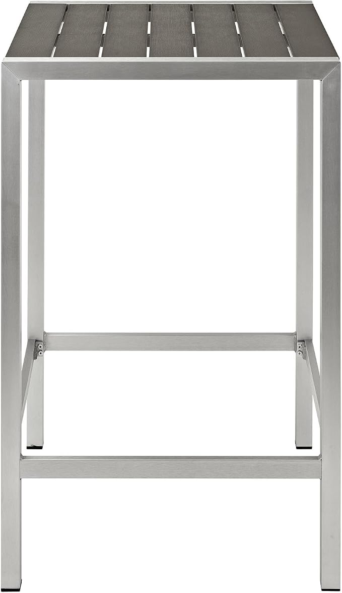 Modway Shore Aluminum Outdoor Patio Square Bar Table in Silver Gray - Image 4