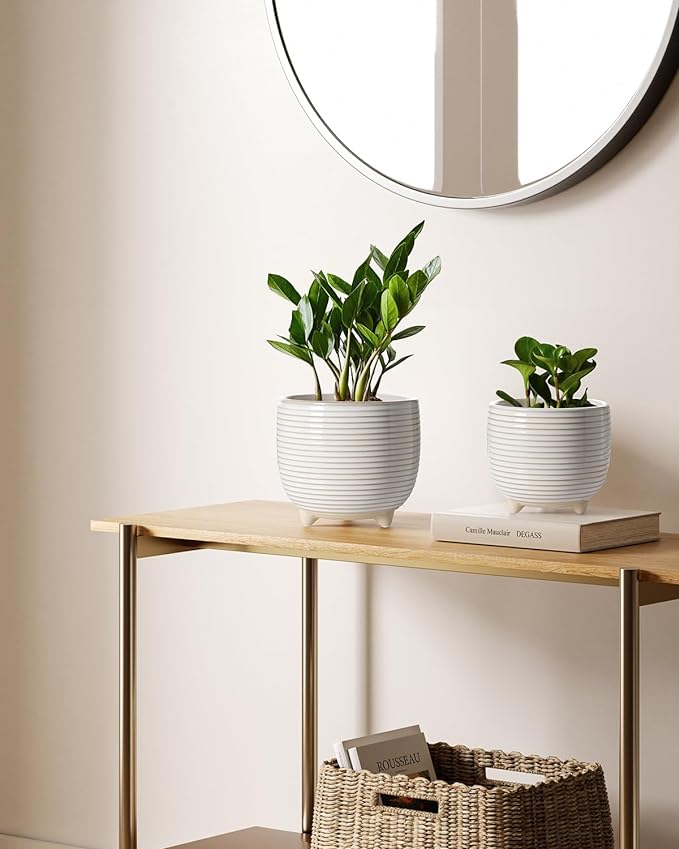 LE TAUCI Ceramic Plant Pots, 5.1 + 6.4 Inch Footed Pots - Image 3