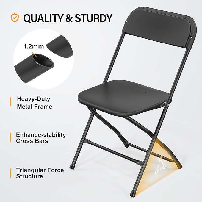 VINGLI 20 Pack Black Plastic Folding Chair, Indoor Outdoor Portable Stackable - Image 4