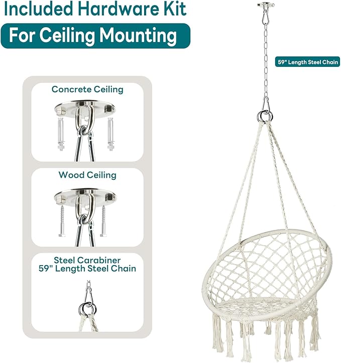 JoyView Macrame Hammock Chair Hanging Swing Chair Max 330 Lbs - Image 4