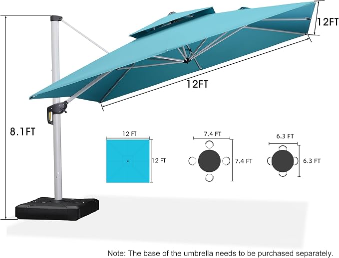 PURPLE LEAF 12 Feet Double Top Deluxe Square Patio Umbrella Offset Hanging - Image 8