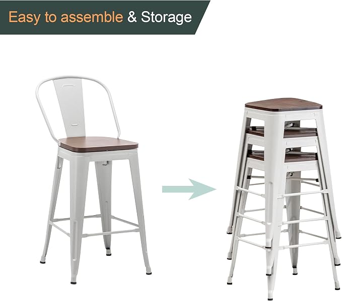 Alunaune 24" Swivel Metal Bar Stools Set of 4 High Back Counter Height - Image 8