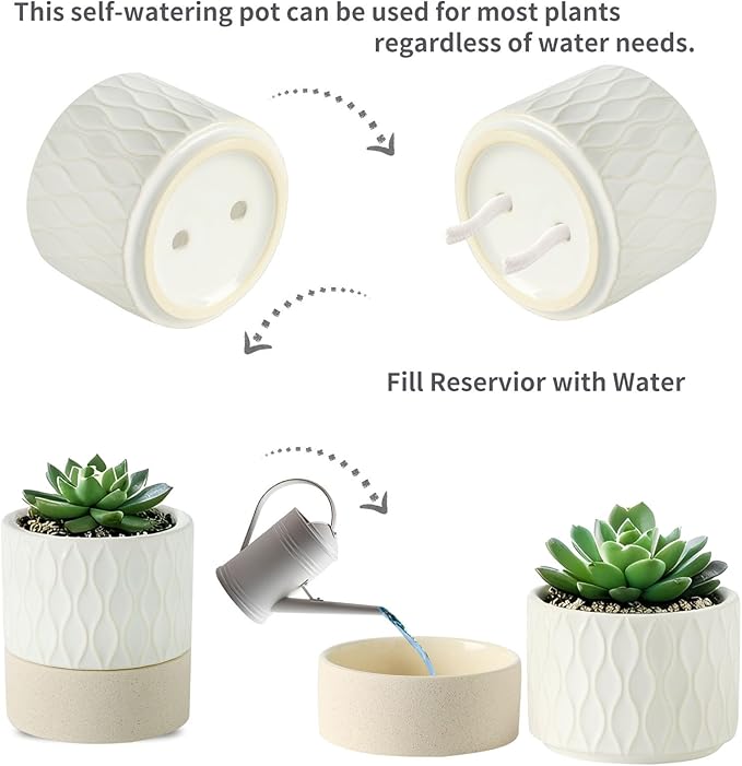Nihow Self Watering Plant Pot for Indoor Plants: 4.5+6 Inch Ceramic Planter - Image 2