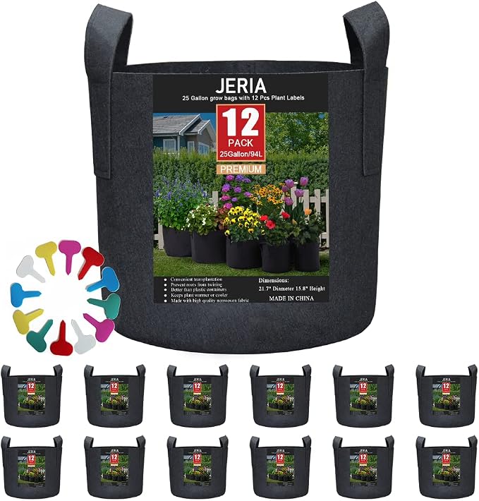 JERIA 12-Pack 25 Gallon Grow Bags, 300G Thickened Nonwoven Garden Pots by JERIA