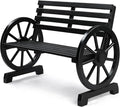 VINGLI Rustic Wooden Wheel Bench Outdoor Bench, Patio Bench Wagon Slatted Seat by VINGLI