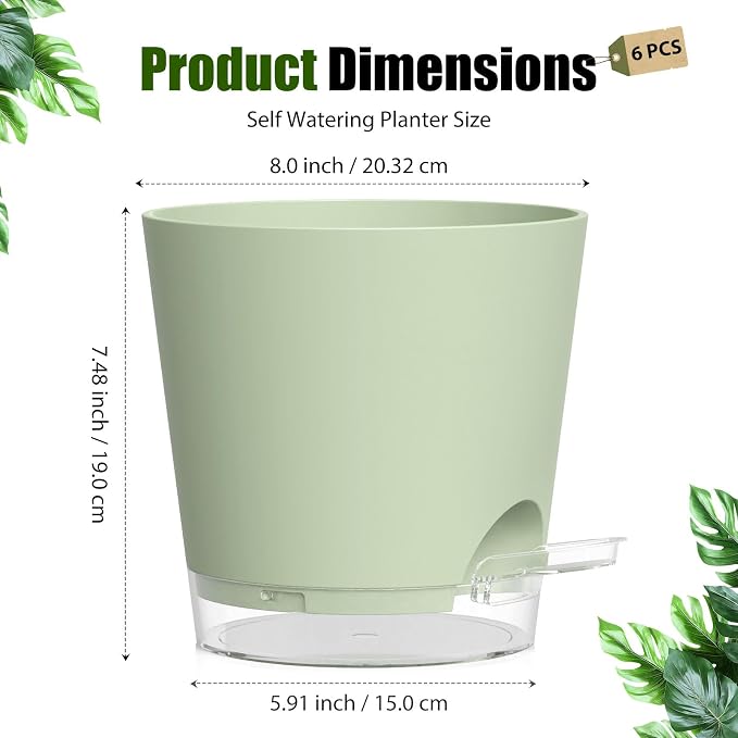 Plant Pots 8 Inch Self Watering Pots, 2 Pack Plastic Planters - Image 5