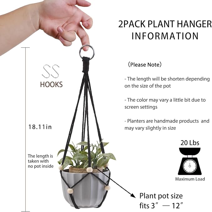 Artilady Black Hanging Planter for Indoor Plants Macrame Plant Hanger Large - Image 5