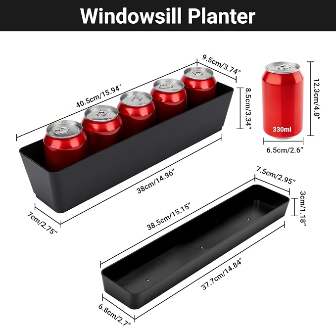 GREANER 16x3.8 Inch Herb Window Boxes 1PCS, Succulent Flower Rectangular - Image 2