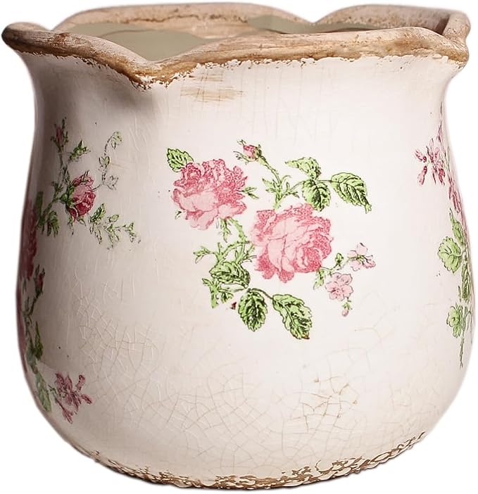 Shabby Chic Flower Pot, 6.11 Inch Ceramic Planter - Image 2
