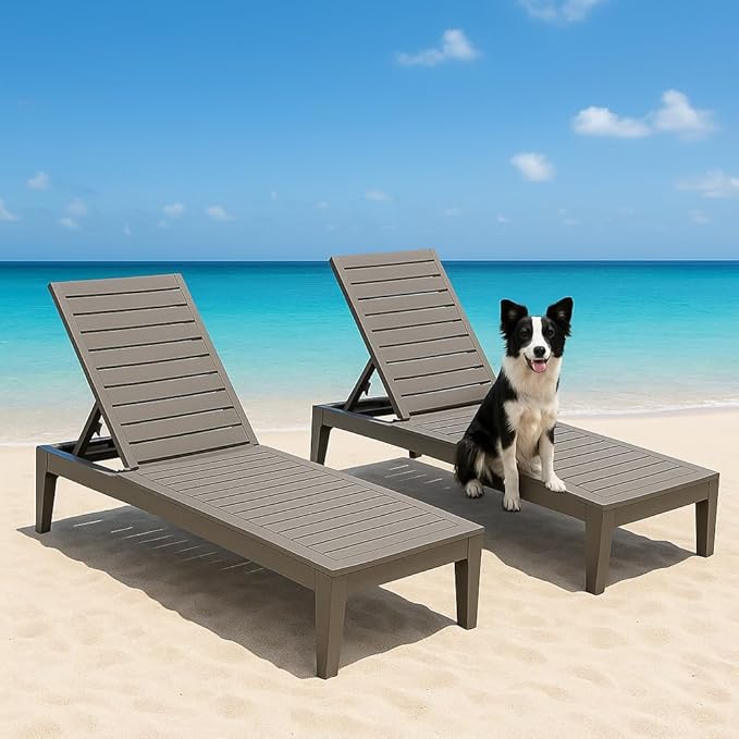 Outdoor Chaise Lounge Set of 2, Lightweight Patio Chairs, Waterproof Sun by NUNULAB