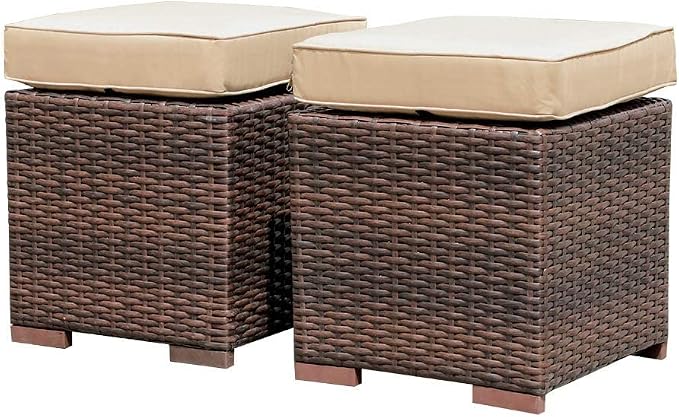 Patiorama 2 Pieces Assembled Outdoor Patio Ottoman, Indoor Outdoor All-Weather by Patiorama