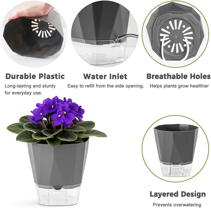 5 Pack Self Watering Pots for Indoor Plants, 6.7 Inches Self Watering Planters - Image 3