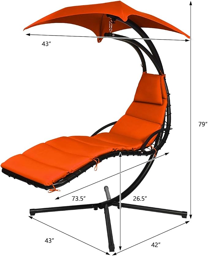 Giantex Hanging Chaise Lounger Chair, Arc Stand Porch Swing Chair w/Canopy - Image 6