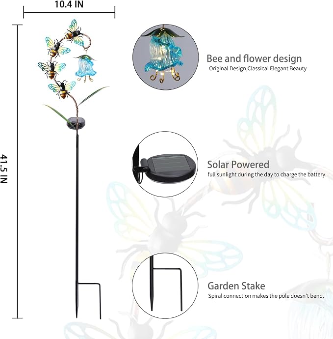 Bshine Solar Flower Outdoor Waterproof Bee Lights, Valentine's Day Garden - Image 2